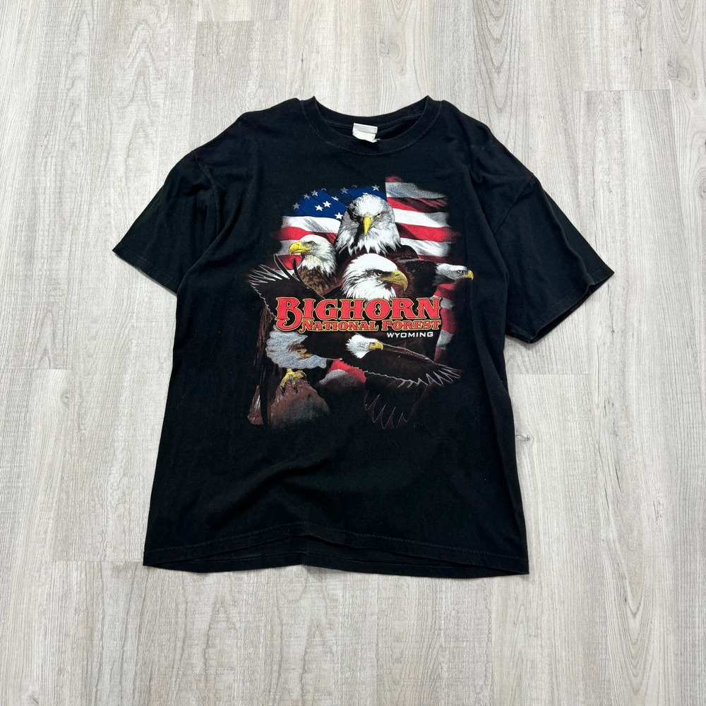 VINTAGE Y2K Bighorn National Forest Wyoming Nature Shirt Size Large L Black 2000